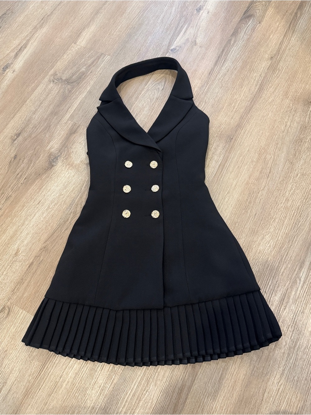 LEAU halter pleated mini dress
